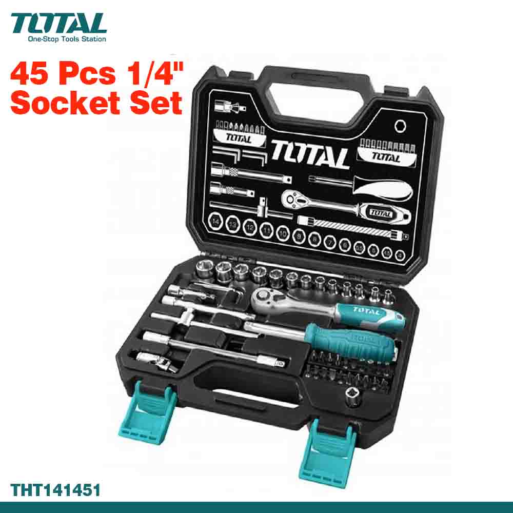 TOTAL 45PCS Ratchet Socket Tool Set – All-in-One