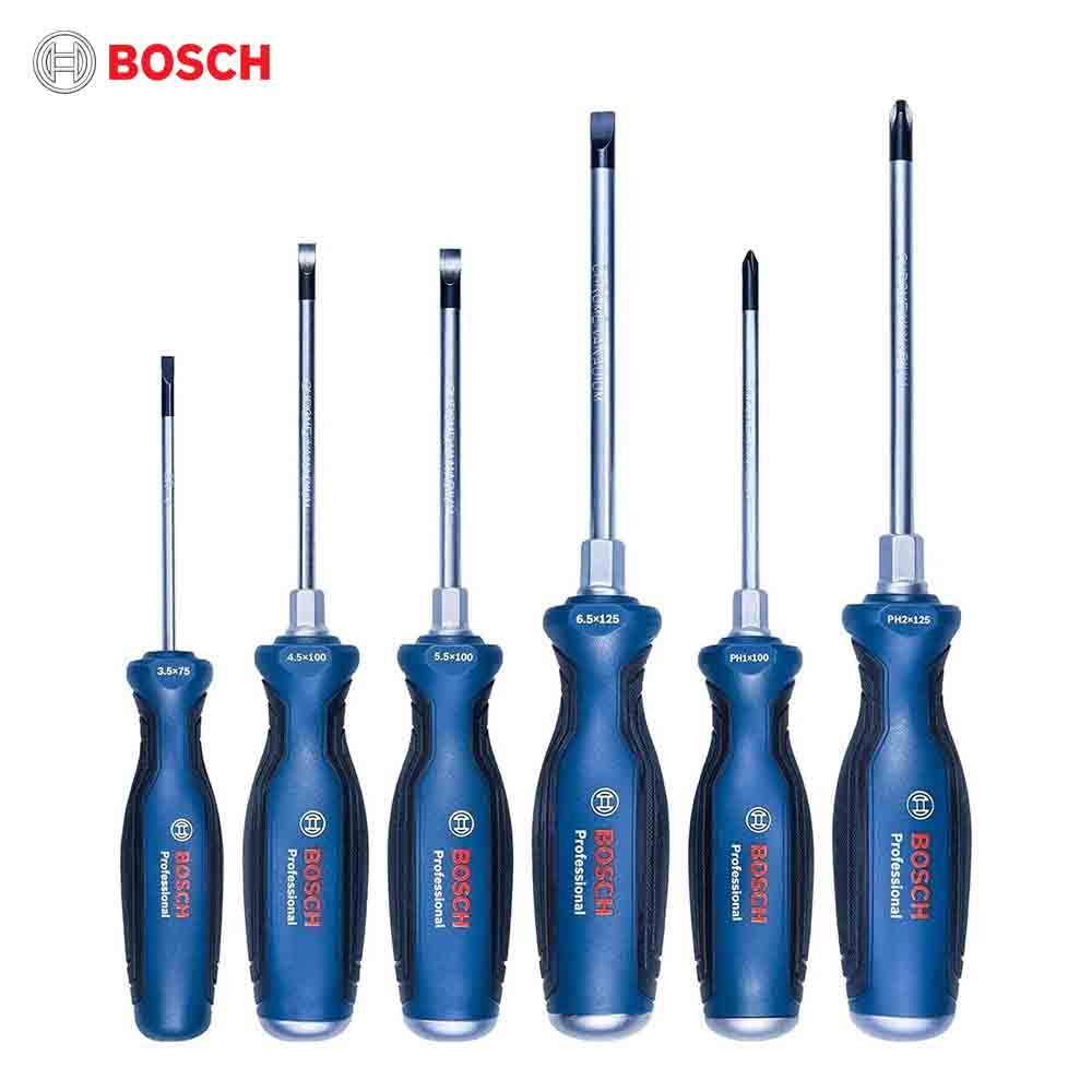 Set of Bosch screwdrivers on a white background