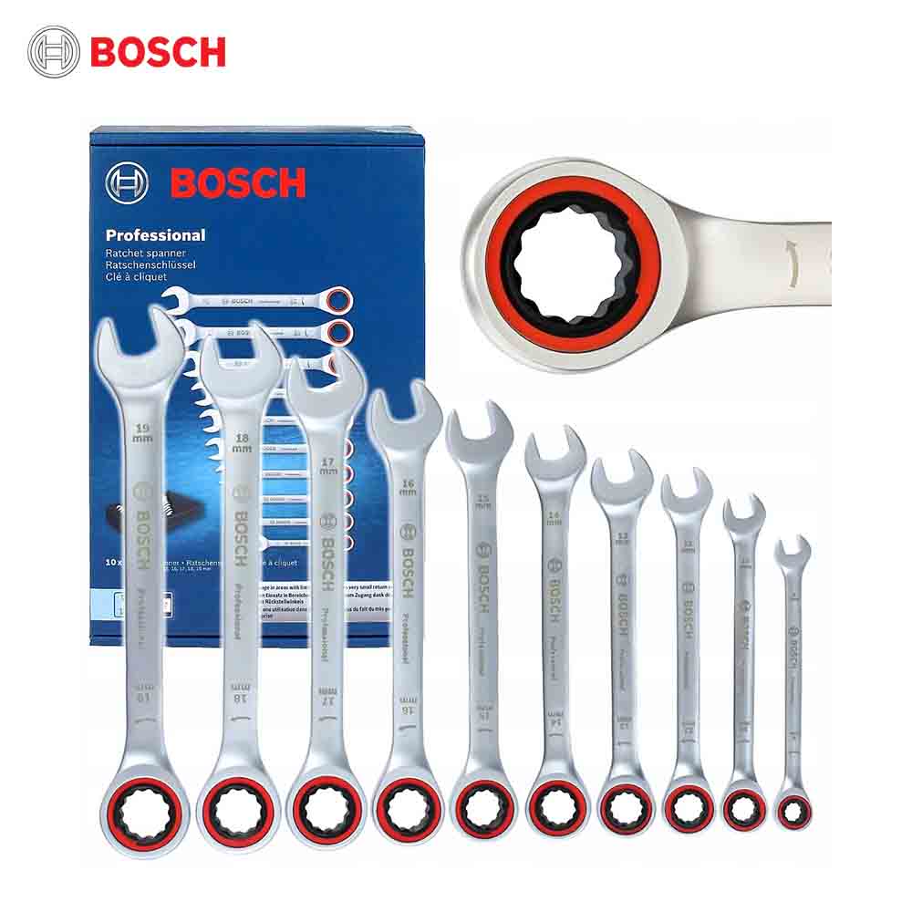 Bosch professional wrench set with packaging on a white background