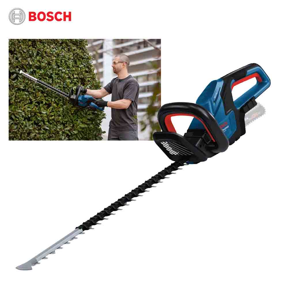Bosch hedge trimmer with a person using it in the background