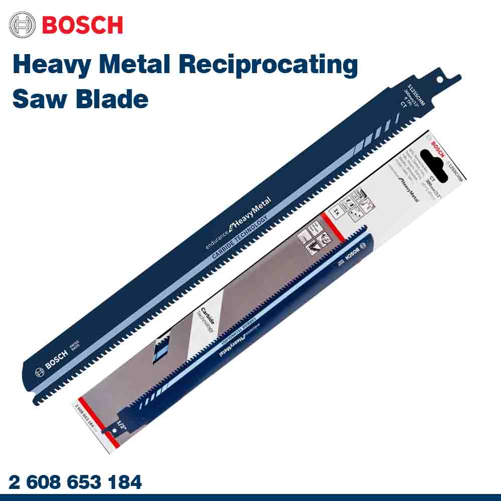 Bosch heavy metal reciprocating saw blade with packaging on a white background