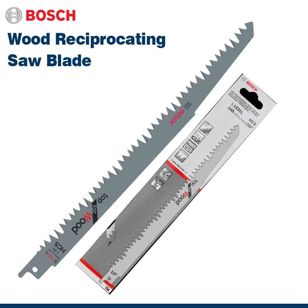 Bosch wood reciprocating saw blade on a white background