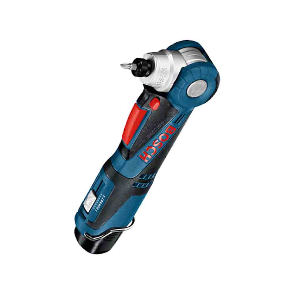 Bosch Cordless Angle Drill Driver in blue and black color with a red adjustment knob.