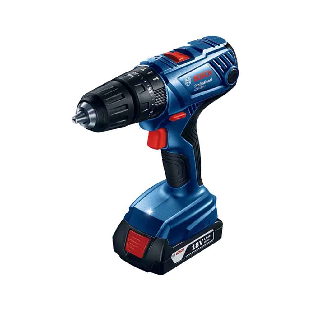 Bosch Cordless Impact Drill (Combi) GSB 180-Li in blue and black color with a battery attached.