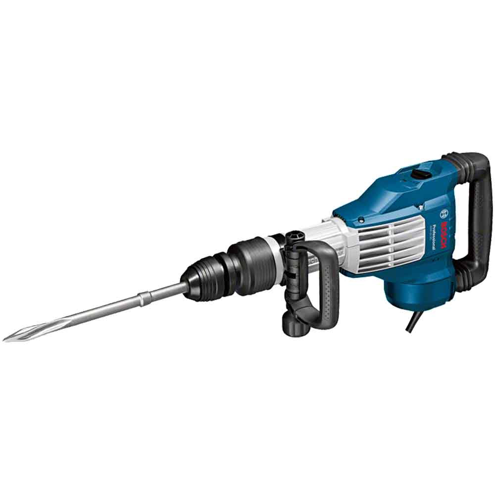 Bosch GSH 11 VC Demolition Hammer with SDS Max, showcasing the tool's body, handle, and the attached drill bit.