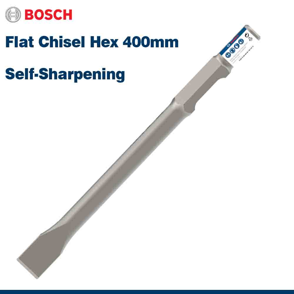 Bosch Flat Chisel Hex 400mm with self-sharpening feature on a white background