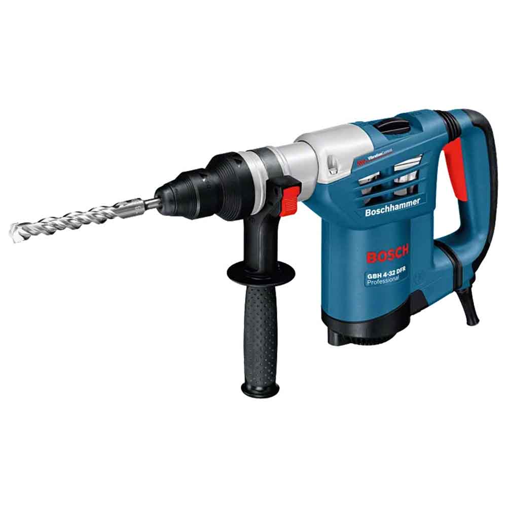 Bosch GBH 4-32 DFR Rotary Hammer with SDS Plus 900W, predominantly blue and black in color with red accents.