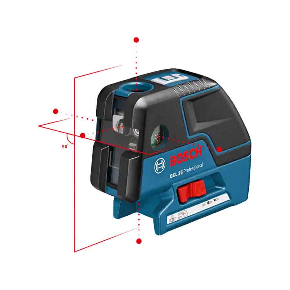 Bosch Combi Laser GCL 25 Professional, a compact blue and black laser level tool with red laser lines and branding on the side.