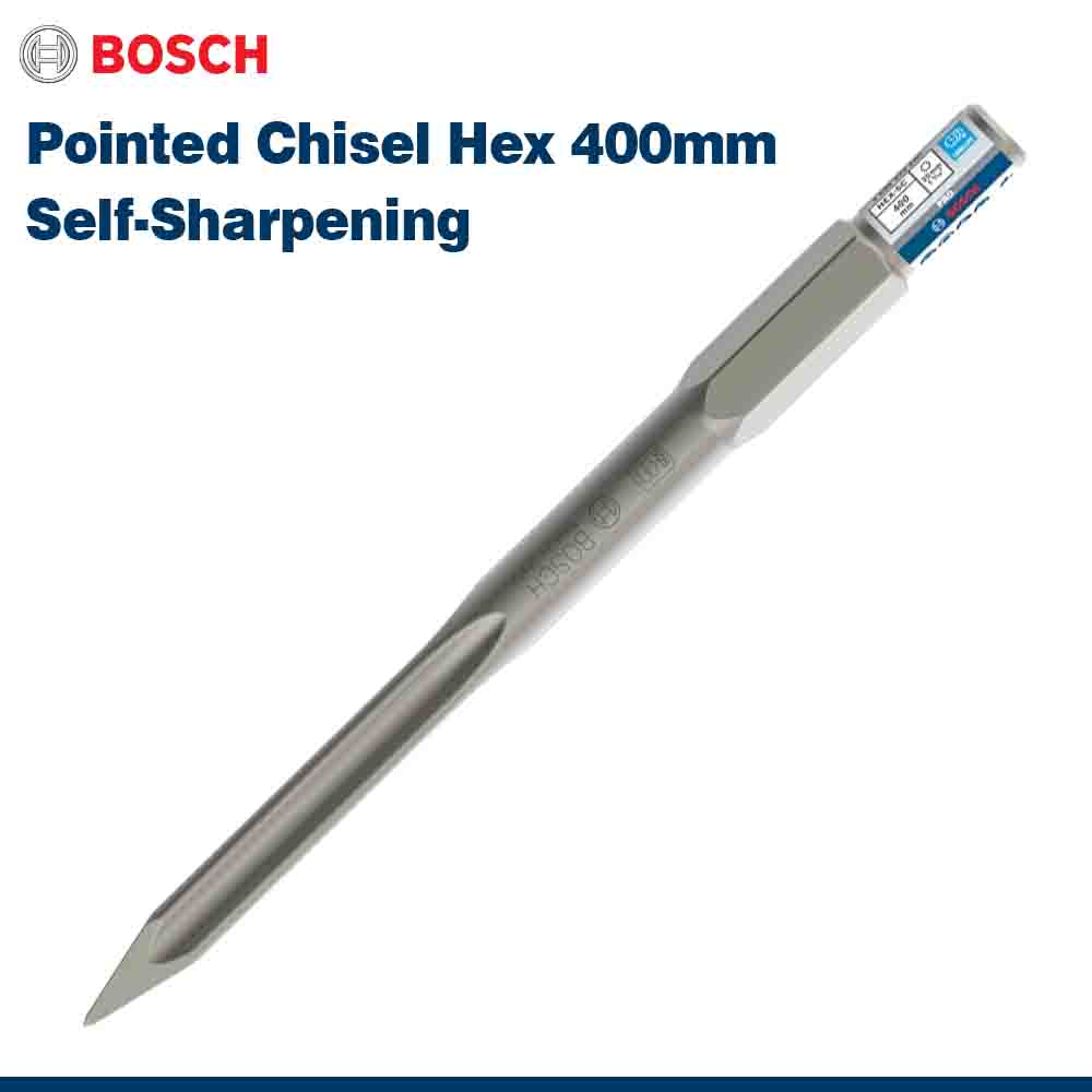 Bosch pointed chisel hex 400mm self-sharpening on a white background