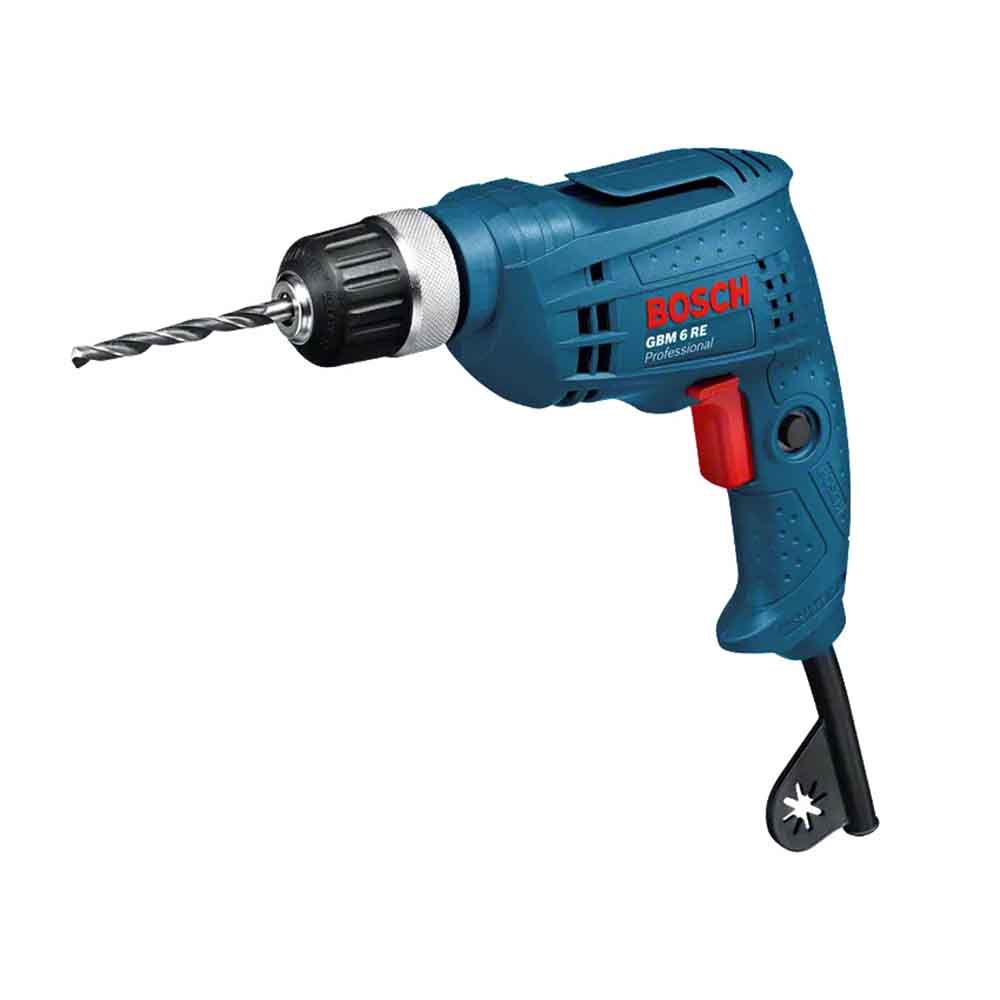 Bosch GBM 6 RE Rotary Drill, 350W, with a blue body, gray handle, and red switches.