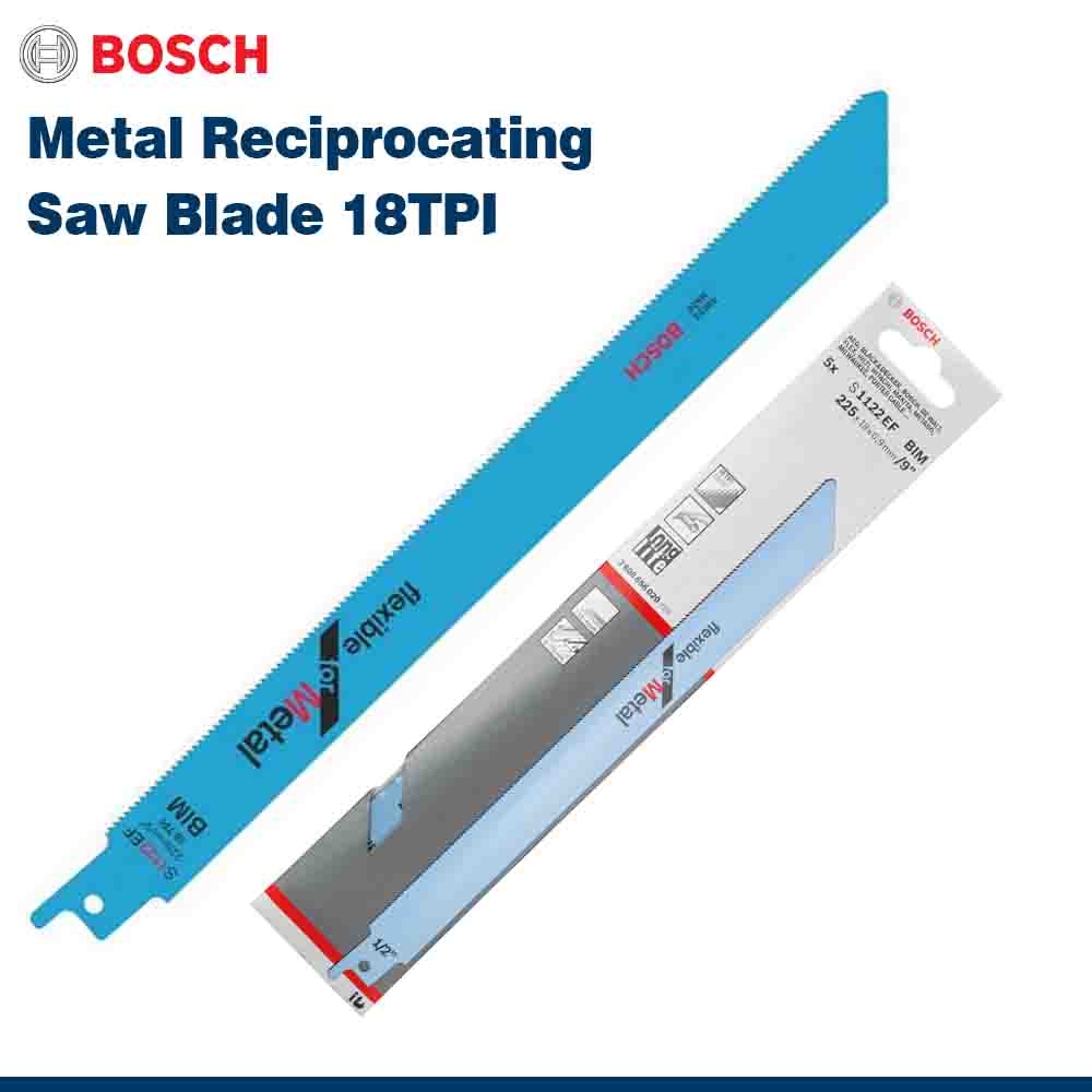 Bosch metal reciprocating saw blade with packaging on a white background