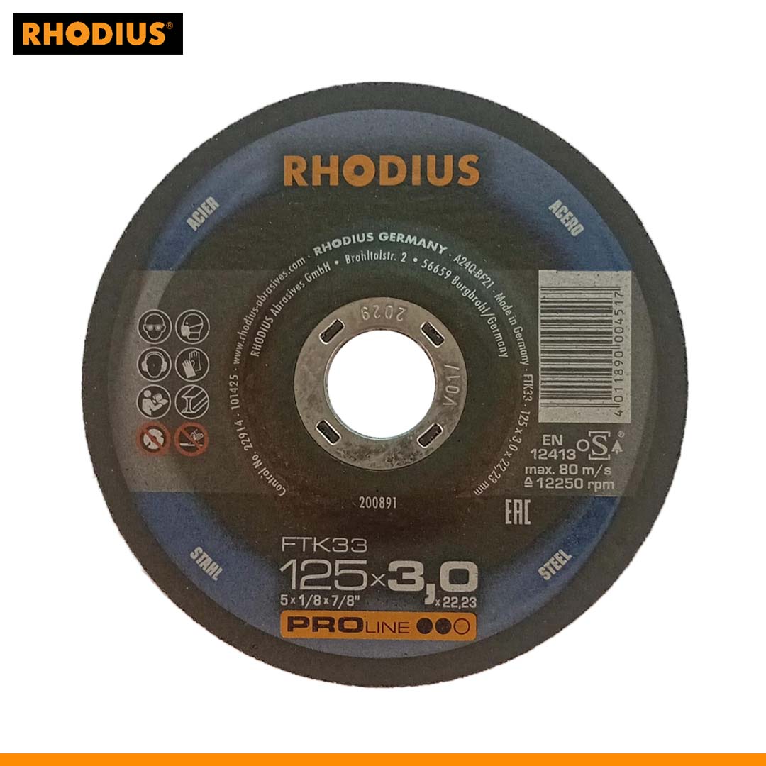 Rhodius 5 Inch Steel Cutting Disc 125mm x 3.0mm x 22mm Abrasive Wheel
