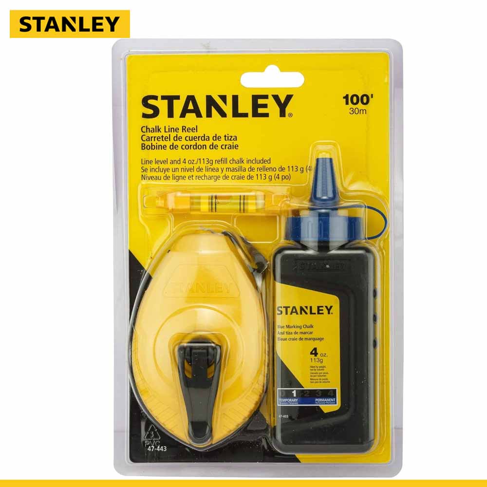 STANLEY 30M/100ft Chalk Line Reel Set with Blue Chalk & Level – STHT47443-8