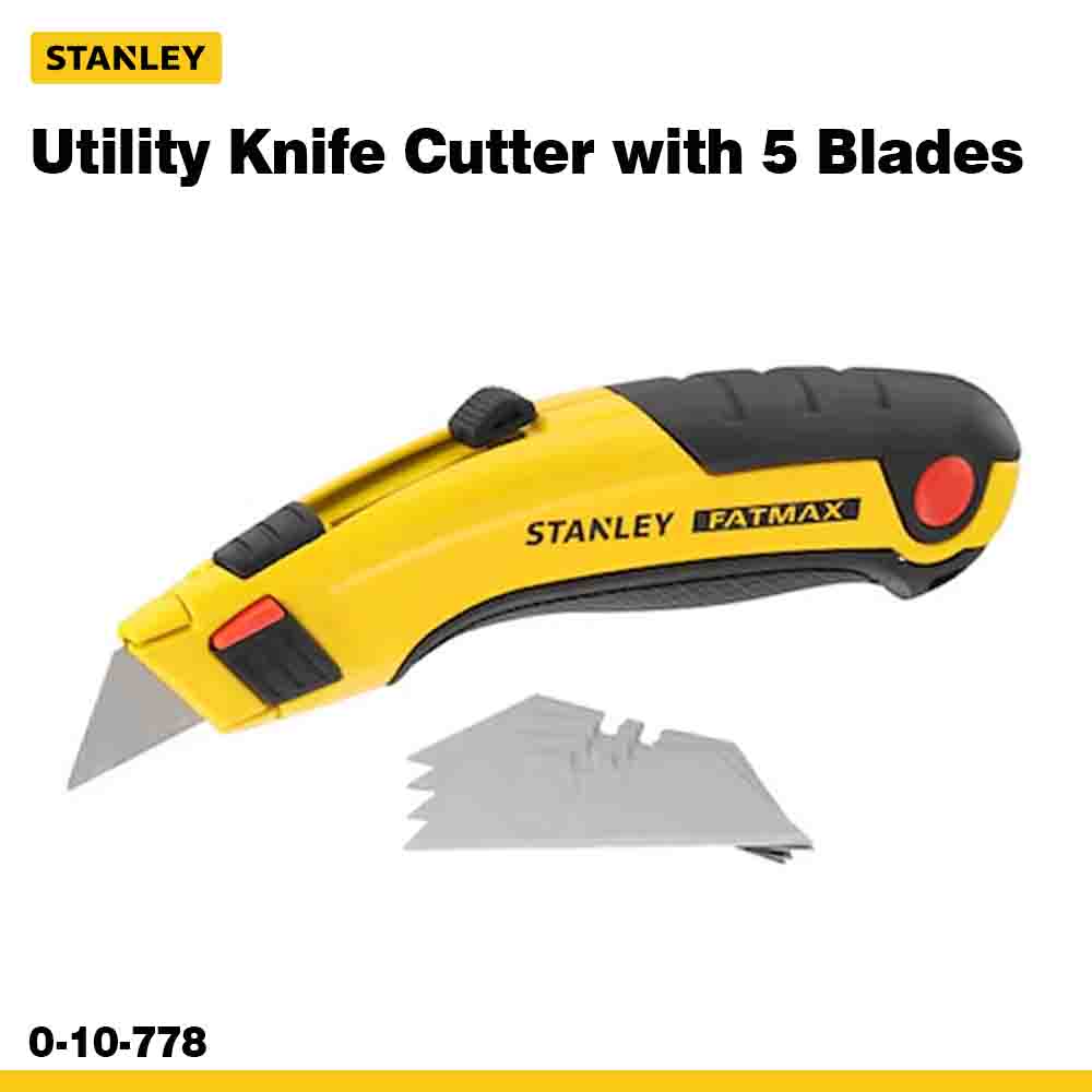 Stanley utility knife cutter with five blades on a white background