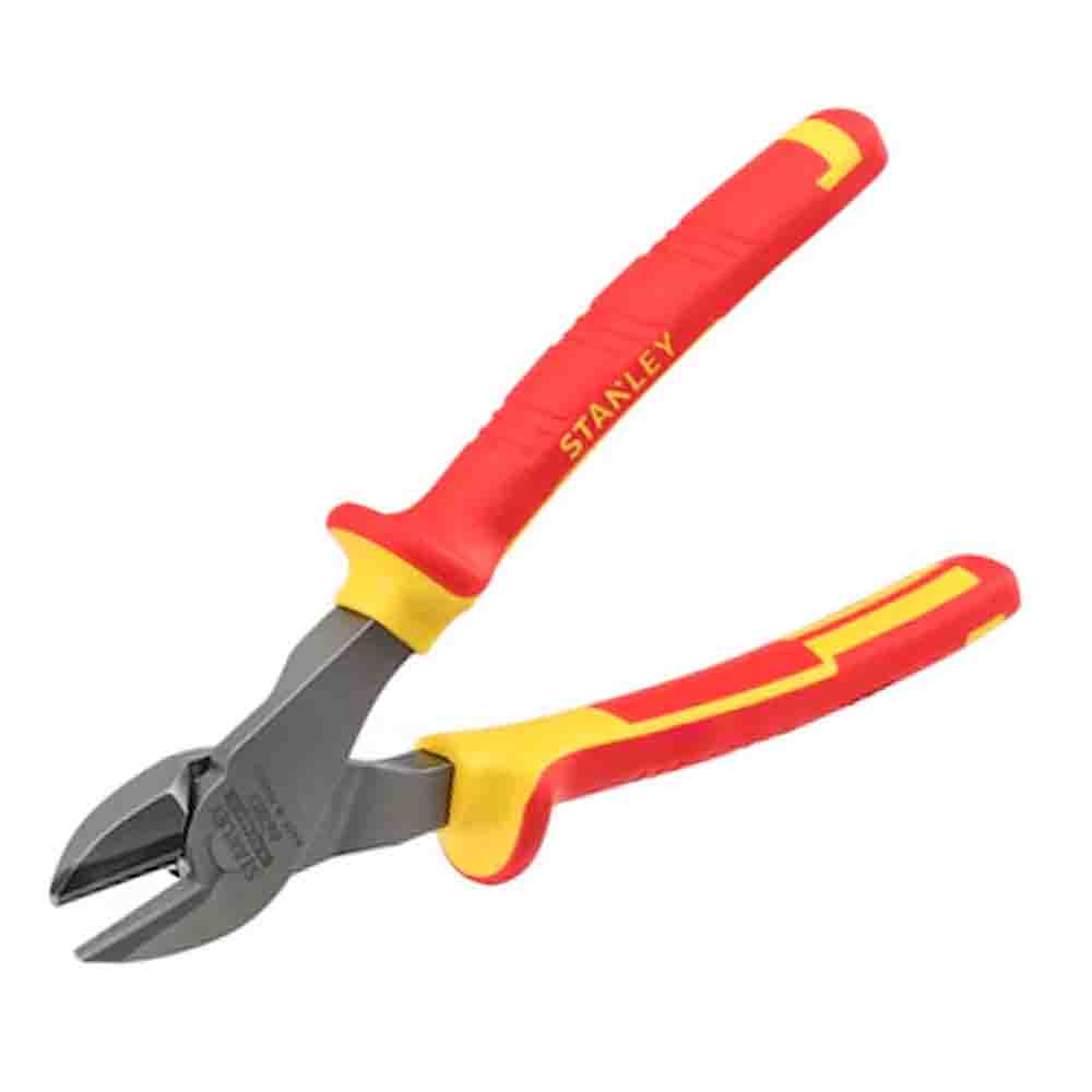 Stanley VDE Diagonal Cutting Pliers with red and yellow ergonomic handles and silver-colored cutting head.