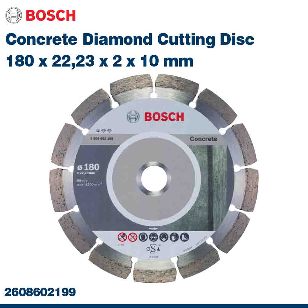 Bosch concrete diamond cutting disc with specifications on a white background