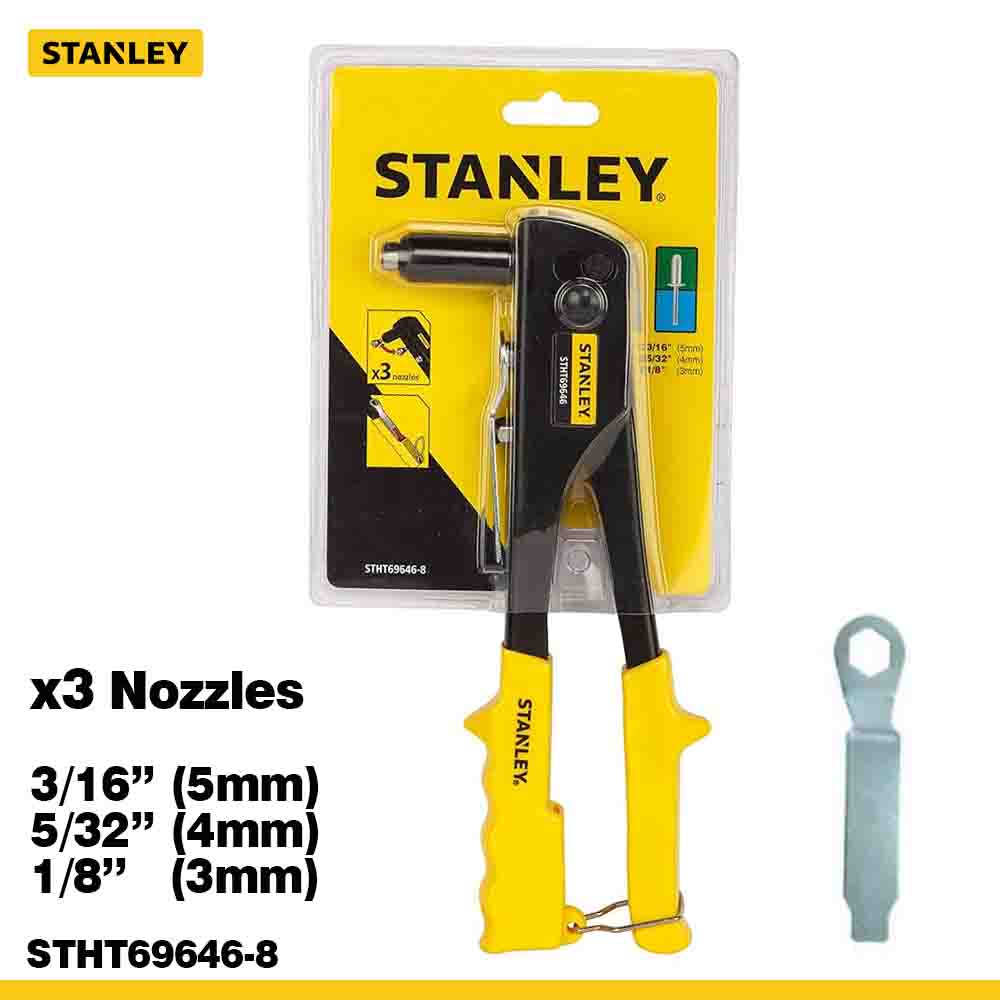 Stanley tool with packaging and nozzles on a white background