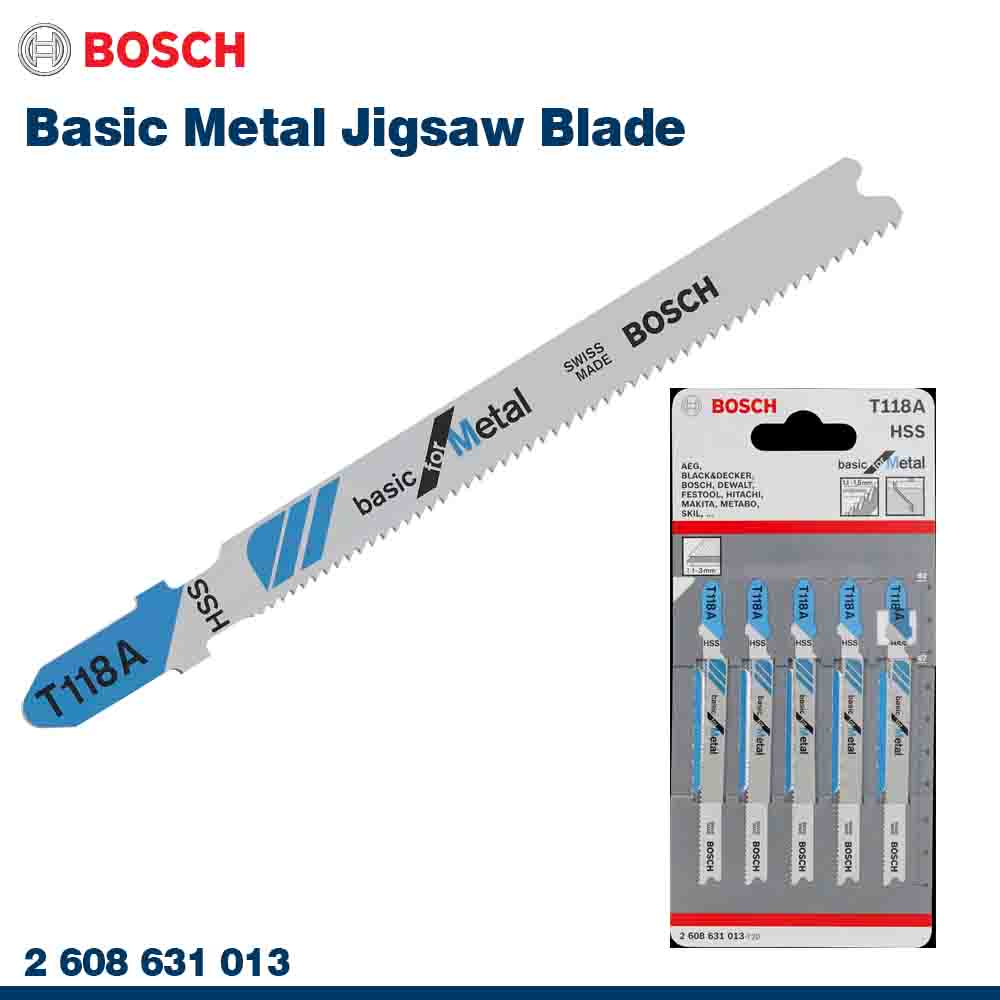 Bosch Basic Metal Jigsaw Blade with packaging on a white background