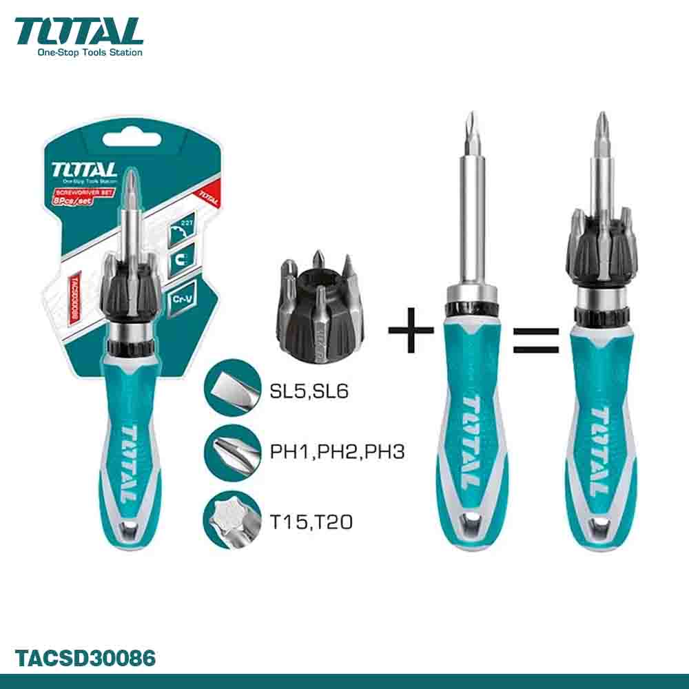TOTAL Durable 8PCS Ratchet Screwdriver Kit