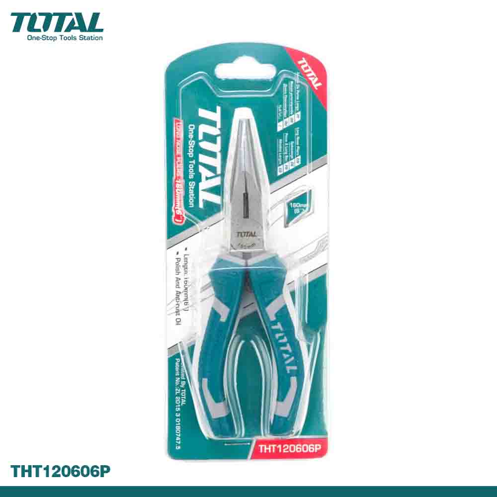TOTAL Long Nose Plier 160MM - Two Color Handle