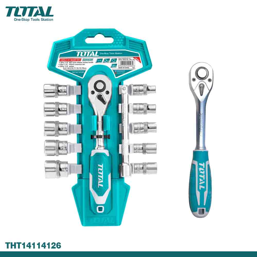 TOTAL 12Pcs 1/4" Durable Ratchet Socket tool Set