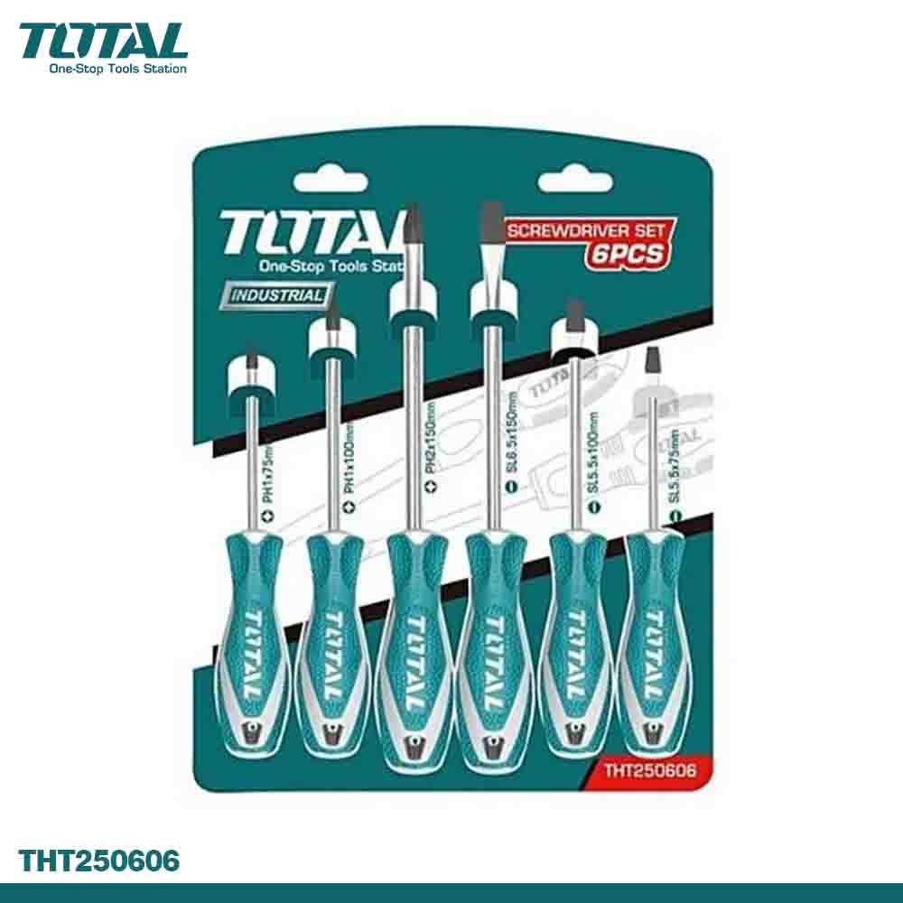 TOTAL 6PCS CR-V Screwdrivers Set - 2 Color Comfortable Grip