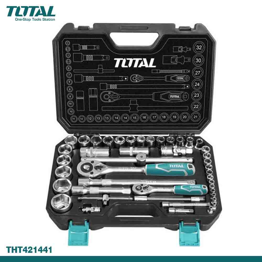 TOTAL 44PCS 1/4" & 1/2" Ratchet Socket Set