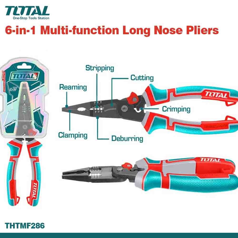 TOTAL 6-in-1 Multi-function Long Nose Plier 200MM
