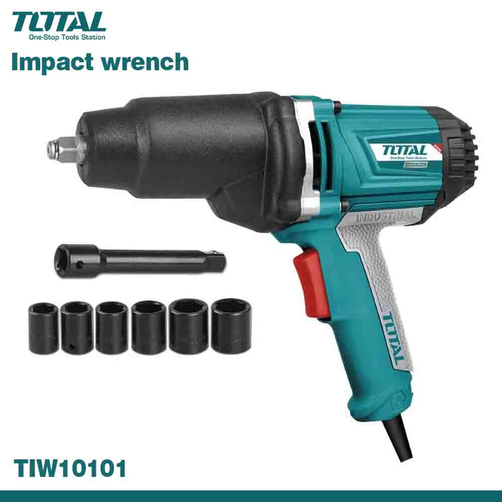 Total impact wrench with accessories on a white background