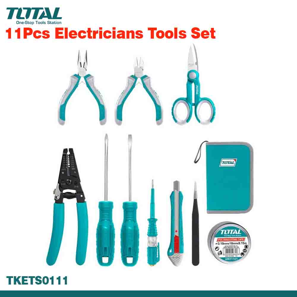 TOTAL 11-PCS Electrician's Tools Set with Carrying Case