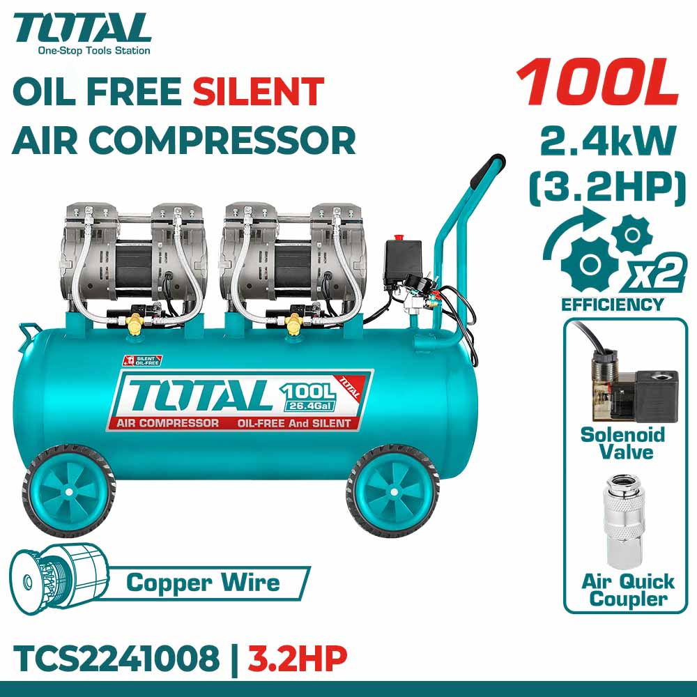 TOTAL 100L Air Compressor Oil Free | Copper Wire Motor Pakistan