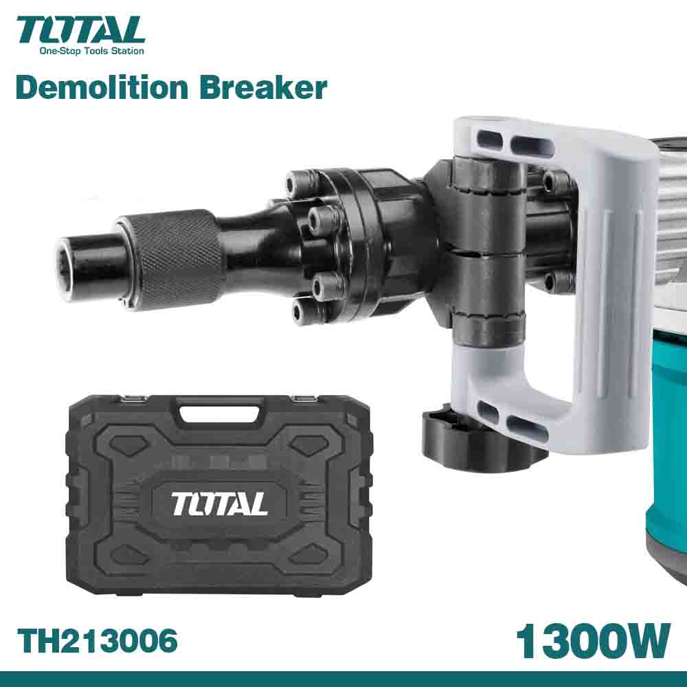 Demolition breaker tool with carrying case on a white background, featuring Total brand.