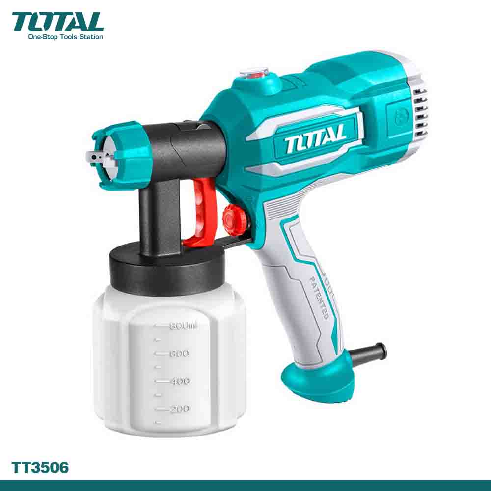 A TOTAL brand electric spray gun with a 800ml container, predominantly teal and white with black accents.