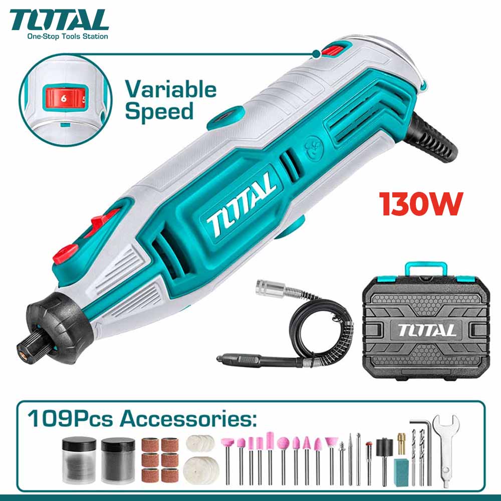 TOTAL TG513326 130W Mini Grinder with 109 Accessories | Variable Speed Rotary Tool with Flexible Shaft
