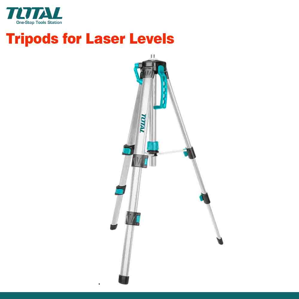 A TOTAL brand heavy-duty adjustable tripod with secure thread mounts, made of aluminum, displayed on a white background.