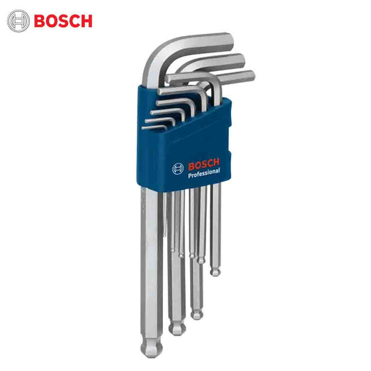 Set of Bosch hex keys in a blue holder on a white background