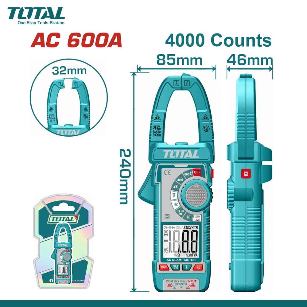TOTAL Digital AC Clamp Meter 600A | Professional Multimeter Tester ...