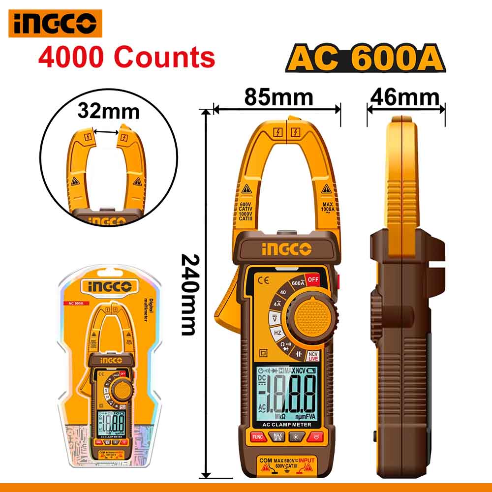 Digital AC Clamp Meter True RMS 600A