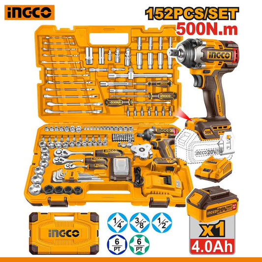 INGCO 20V Cordless Impact Wrench 152PCS Tool Kit