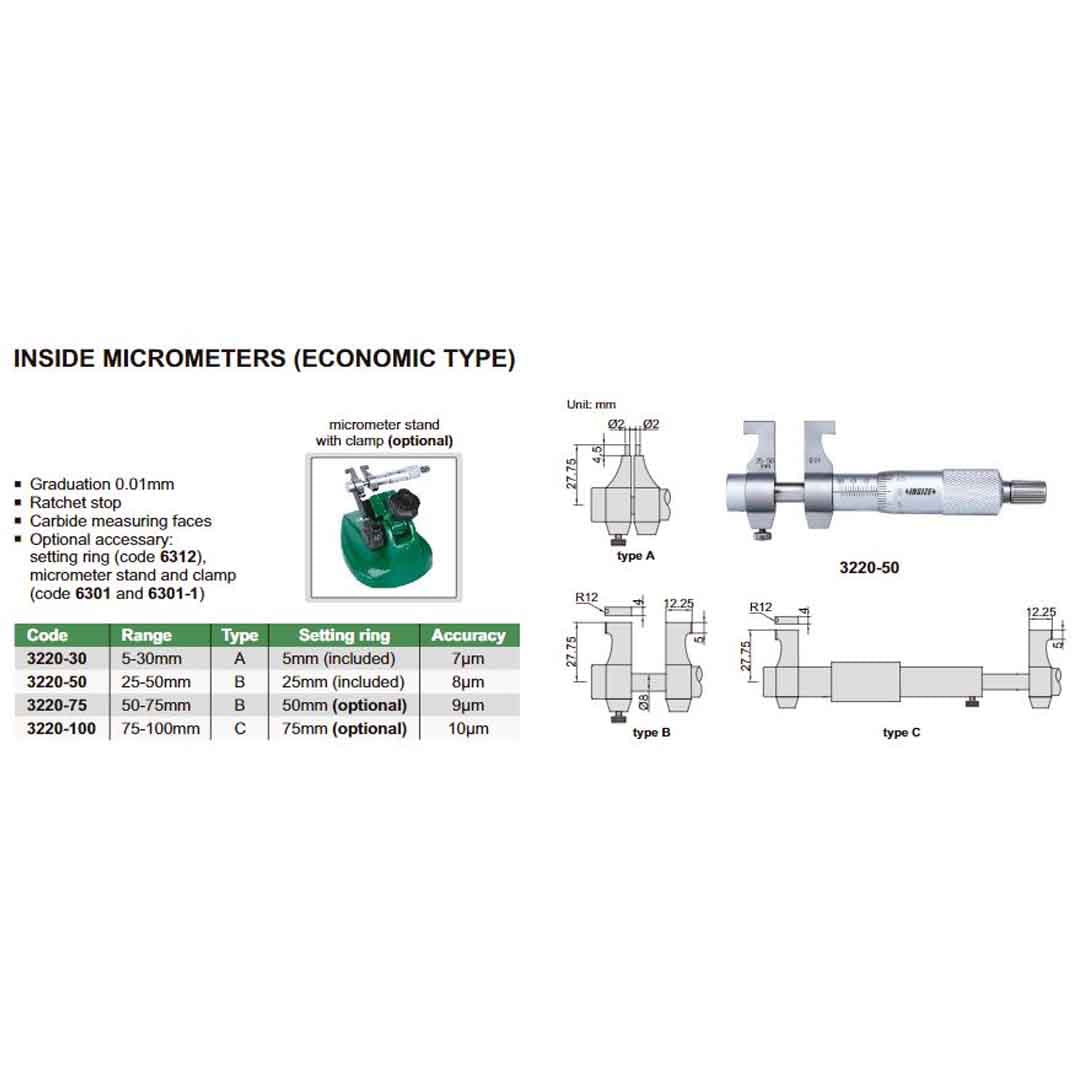 INSIZE Precision Inside Micrometer 3220-75