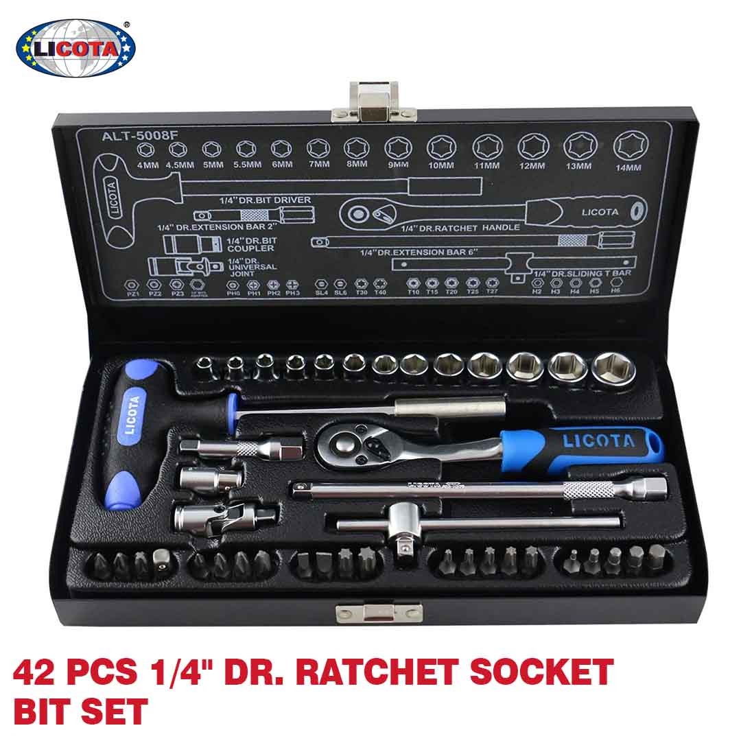 LICOTA ALT-5008F 42 Pcs 1/4" Drive Ratchet Socket & Bit Set