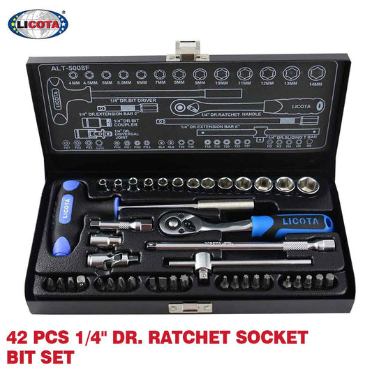LICOTA ALT-5008F 42 Pcs 1/4" Drive Ratchet Socket & Bit Set