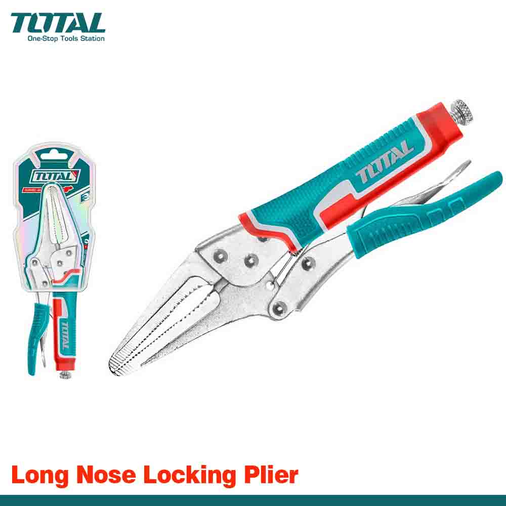 TOTAL THT19902 Long Nose Locking Pliers 9" | Nickel Plated Carbon Steel Lock Grip