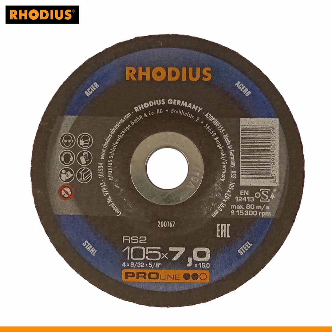 Original Rhodius Proline 105 x 7.0 x 16mm Grinding Disc for Industrial Metal Work
