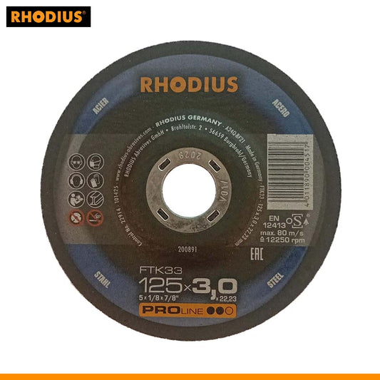 Rhodius 5 Inch Steel Cutting Disc 125mm x 3.0mm x 22mm Abrasive Wheel