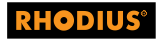 Rhodius logo on a black background