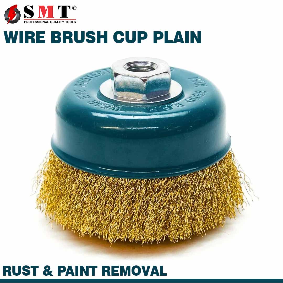 SMT 4 Inch Wire Cup Brush Plain (100mm) Crimped Steel Wire Brush for Metal Cleaning & Surface Preparation