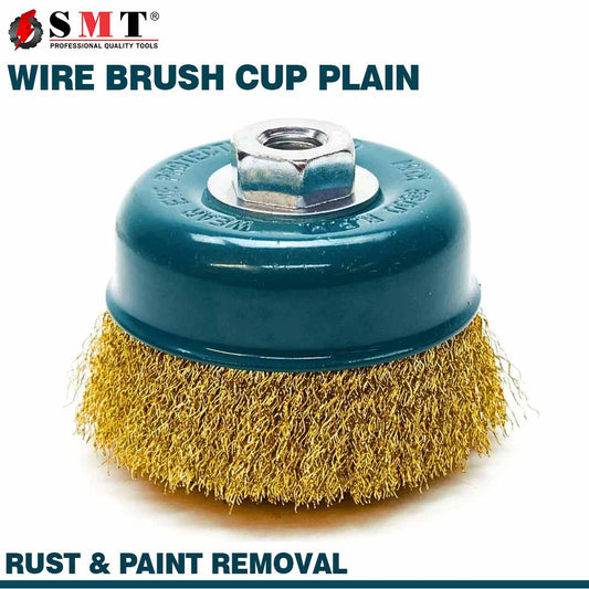 SMT 4 Inch Wire Cup Brush Plain (100mm) Crimped Steel Wire Brush for Metal Cleaning & Surface Preparation