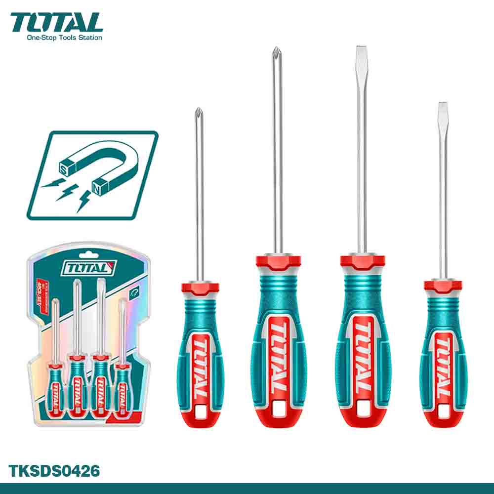 TOTAL 4-Piece Magnetic Screwdrivers Set - 3 Color Grip