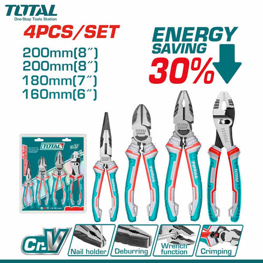 4 Piece Pliers Set | High Leverage Cr-V Combination, Long Nose & Cutting Pliers